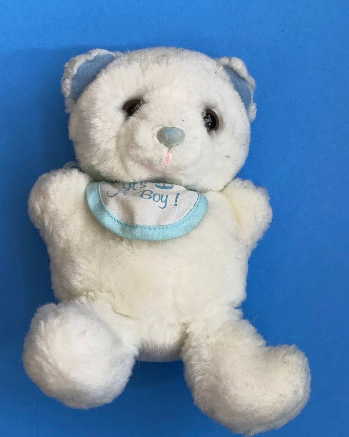 Vtg Russ Baby Blue Bear Rattle Plush Teddy Stuffed Animal Bib Etsy