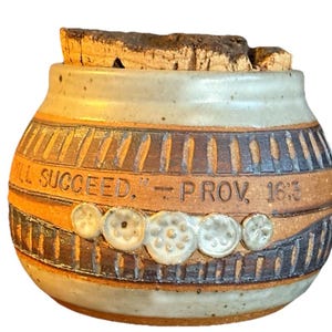 Ed Schrock Scripture Pottery Container Jar Cork Top Proverbs 16:3