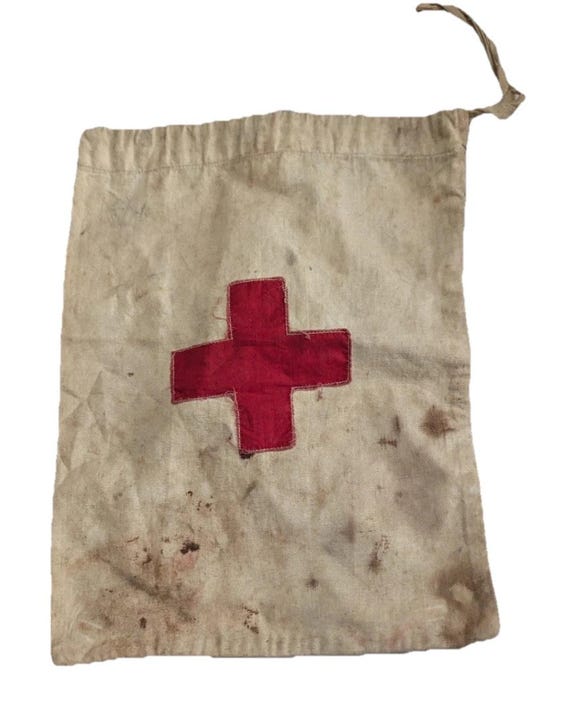 Vintage WWII American Red Cross Fabric Ditty Bag Knapsack 