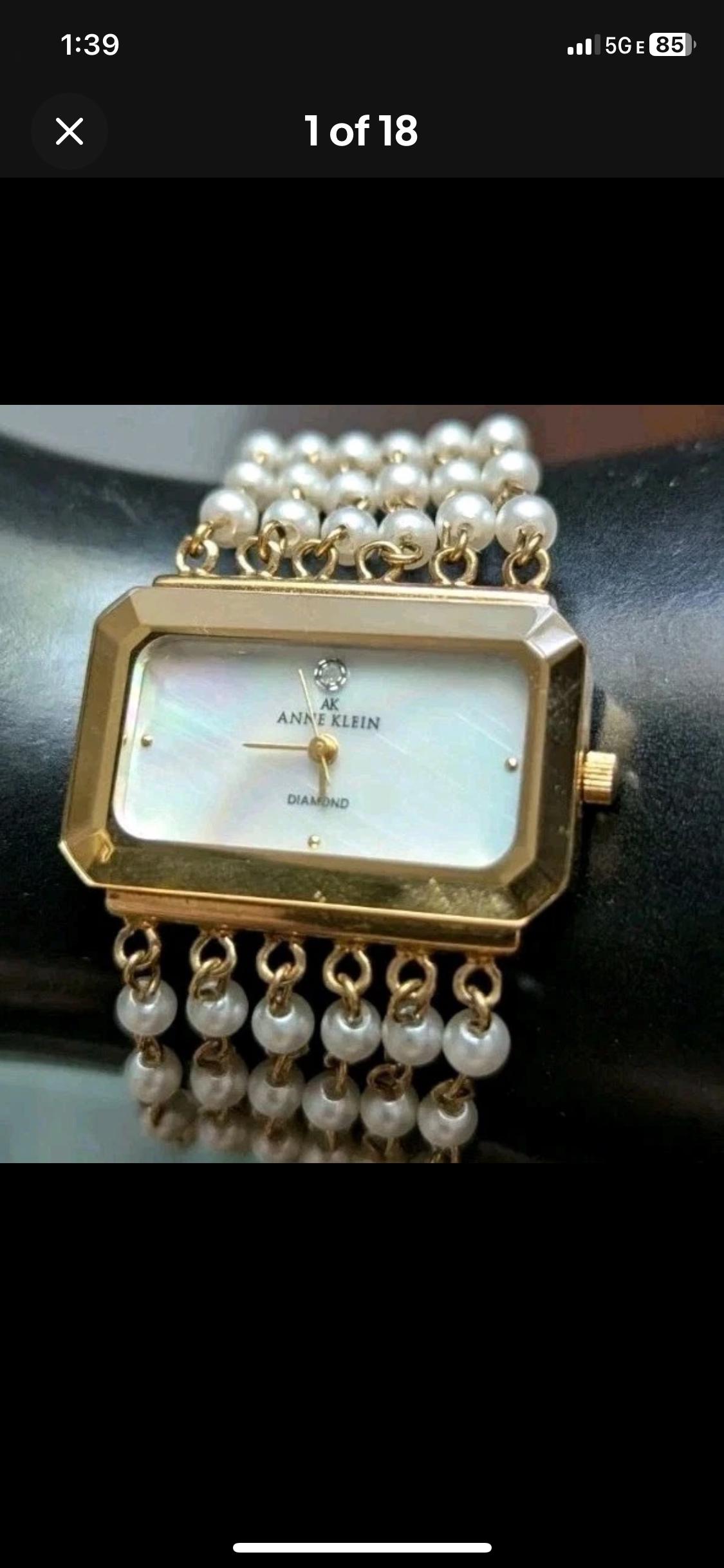 Anne Klein AK Vintage Gold Tone Charm Bracelet Watch Mother of Pearl Dial Anne Klein Quartz Mother of Pearl Dial Ladies Watch amd  main image 3