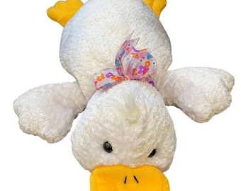 VTG Chosun canard en peluche ornithorynque blanc avec noeud floral en peluche 20 po. de large