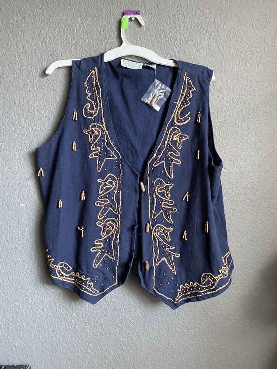 Vintage Ivy Club Classics Beaded Linen Like Vest … - image 9