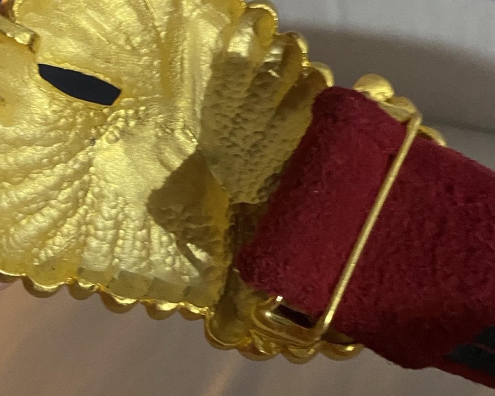 Vintage Carlisle Red Suede Belt: Gold Tone Art Deco Buckle  display picture 3