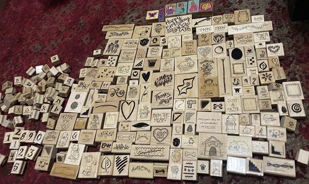 Vtg 90s Stampin up Wood Mounted Rubber Stamp Set Huge Lot Crafting ...