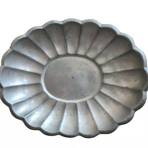 Reed & Barton Scalloped Pewter Serving Tray Platter 313 Oval Plate Silver Vtg