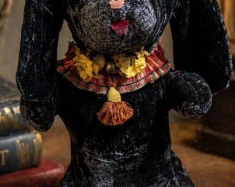 Vtg Black Velvet Dog Weighted Plush Door Stop Animal 16" Neiman Marcus Decor