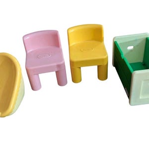 Vtg Little Tikes Dollhouse Toy Box Chest Pink Chair Car seat Baby Mini Furniture