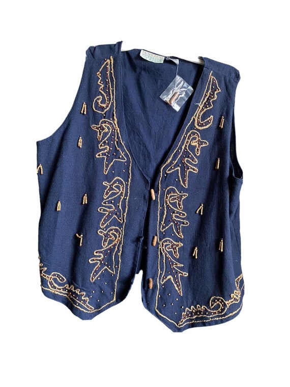 Vintage Ivy Club Classics Beaded Linen Like Vest … - image 2