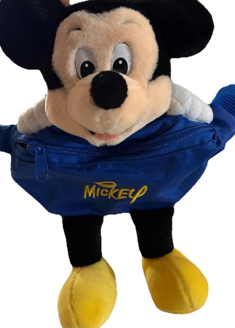 Vintage 90s Disney Mickey Mouse Plush Fanny Pack Waist Bag Blue Disneyland WDW image 4