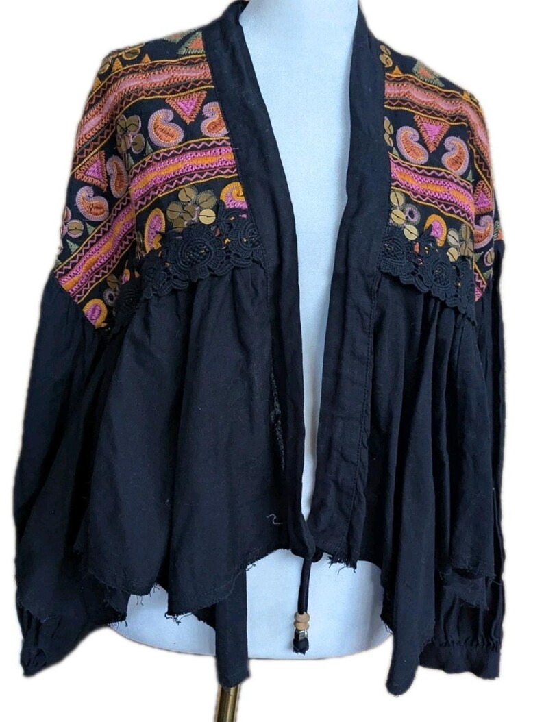 Free People Savannah Bed Jacket Boho Festival Embroidered Crop Cardigan M NWT image 6