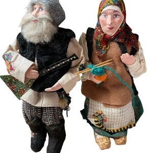 Vtg Galina Maslennikova Russian Doll Couple Set Pair Man Woman Folk Art Artist