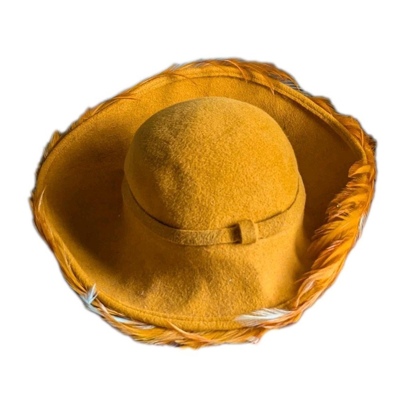 George Zamaul Couture Ladies Orange Felt Hat Feathers  display picture 1