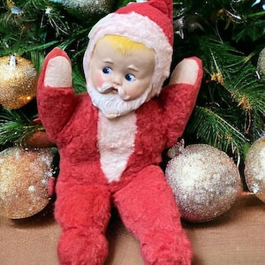 Vintage Knickerbocker Rubber Face Baby Santa Plush Christmas Toy 1950s Kitsch