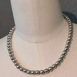 Monet Silver Tone Ball Bead Necklace Vintage 1960s Signed Classic Beaded Chrome