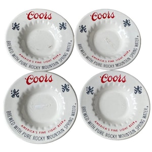 Vtg Coors Brewing Beer Ashtray Set 4 Plate 1970s Ceramic Bar Drinks Promotional