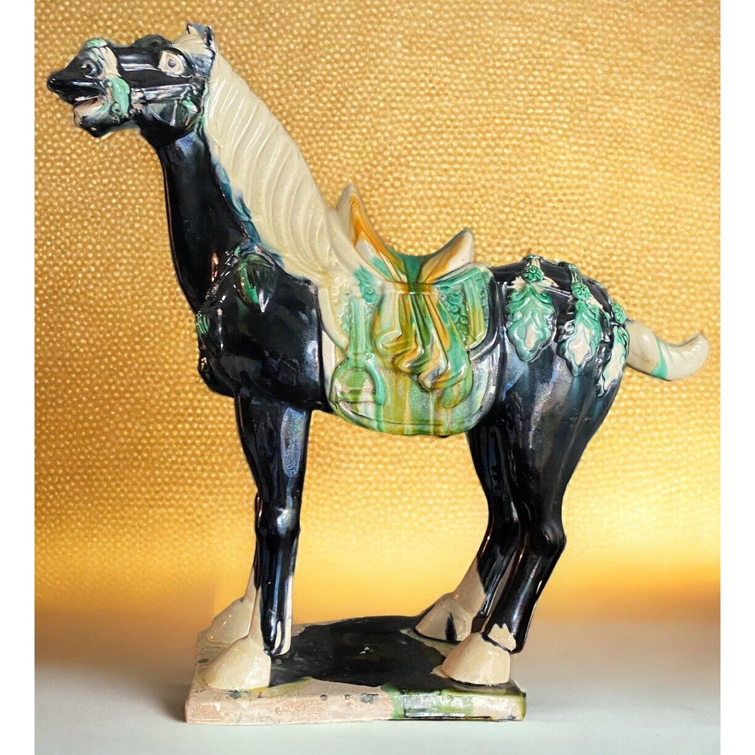 Chinese Ceramics Tri-Color, Glazed Pottery Tang Dynasty War-horse shops Statue Replica,唐三彩 Old Tang San Cai Porcelain home decor Ceramic glaze