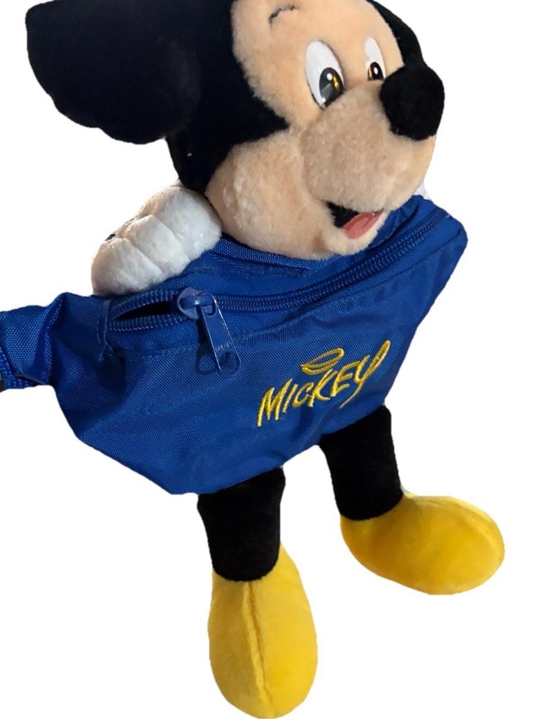 Vintage 90s Disney Mickey Mouse Plush Fanny Pack Waist Bag Blue Disneyland WDW image 9
