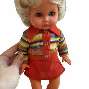 Vintage HV Hans Volk Doll Sleep Eyes 12&quot; Rainbow Striped Dress Blonde 60s Mod