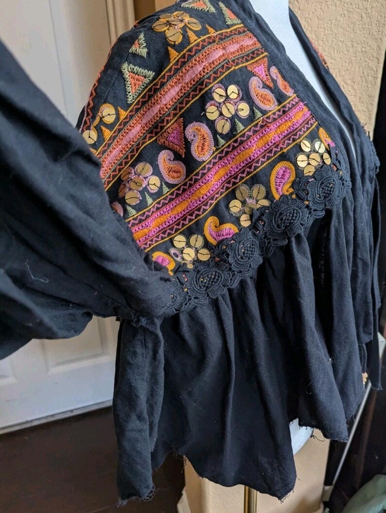 Free People Savannah Bed Jacket Boho Festival Embroidered Crop Cardigan M NWT image 13