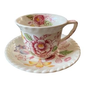 Antique Johnson Bros English Bouquet Tea Cup Saucer Set Vtg Old Staffordshire