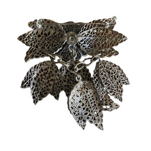 Antique Florenza Victorian Filigree Dangle brooch Pin Silver Metal Flower image 2