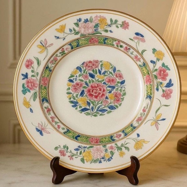 Puiforcat Limoges Francia Tung Hai Piatto da insalata Rosa Blu Floreale