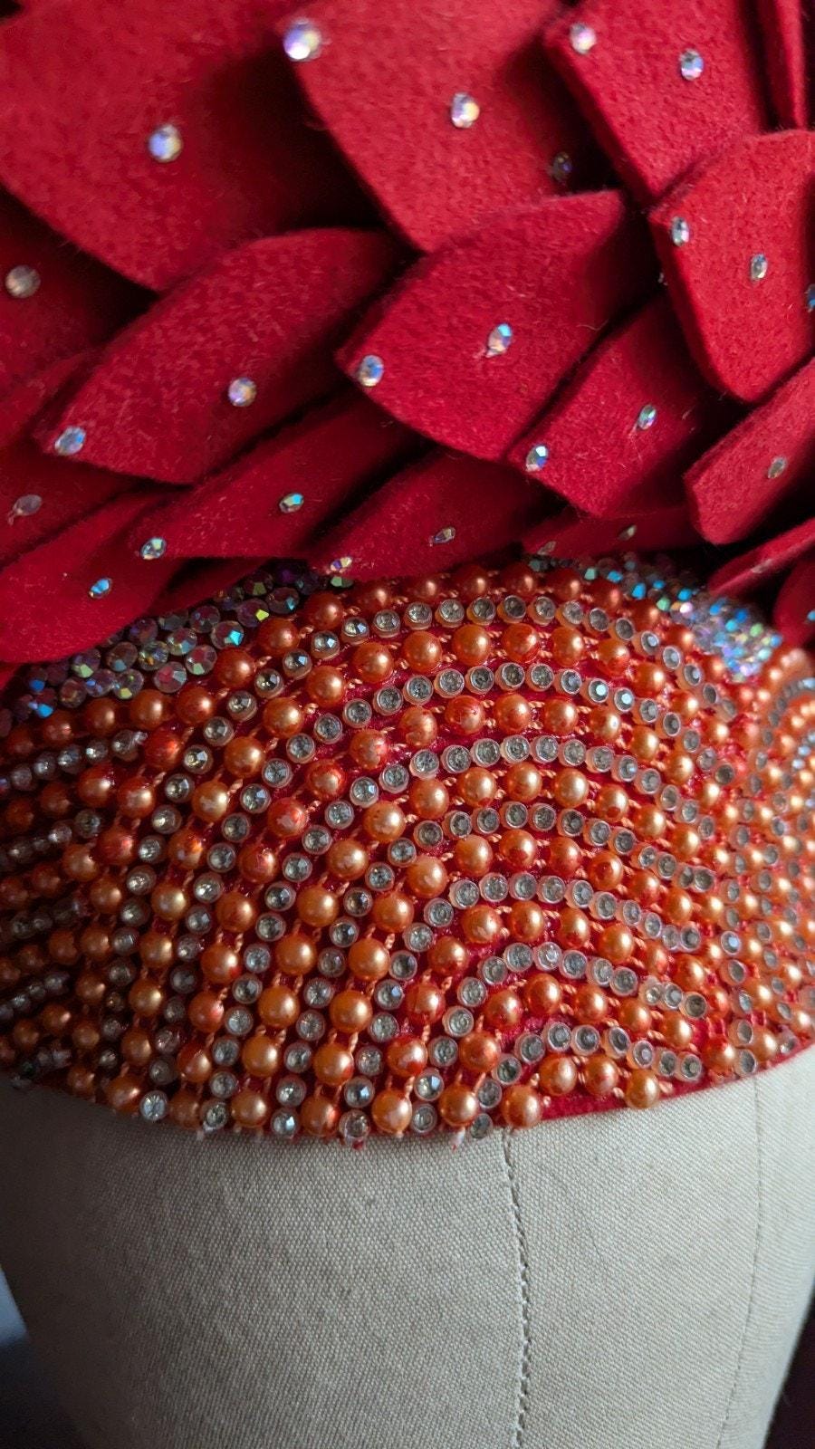 Vtg George Zamaul Couture Glamour Hat Red Rhinestone African  display picture 3