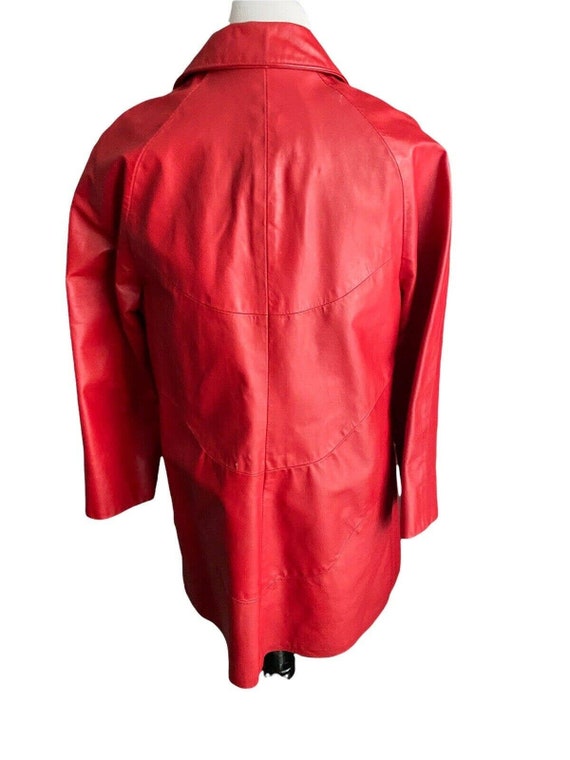 Vtg 70s Leather Factory Lipstick Red car coat Lon… - image 5