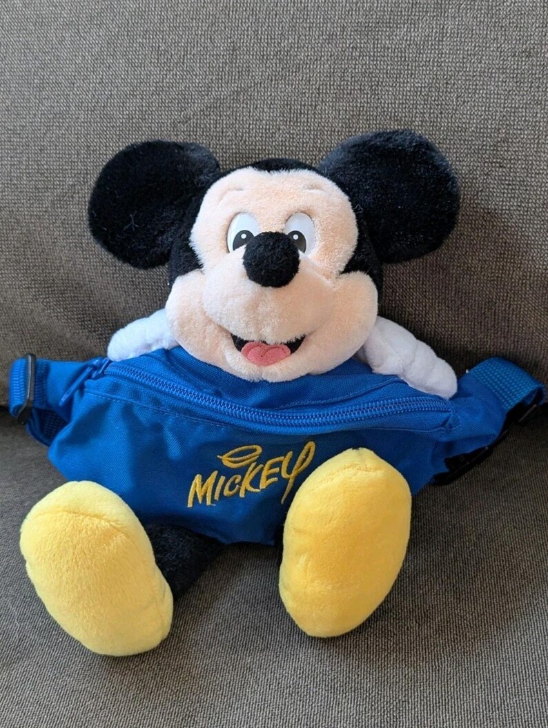 Vintage 90s Disney Mickey Mouse Plush Fanny Pack Waist Bag Blue Disneyland WDW image 14