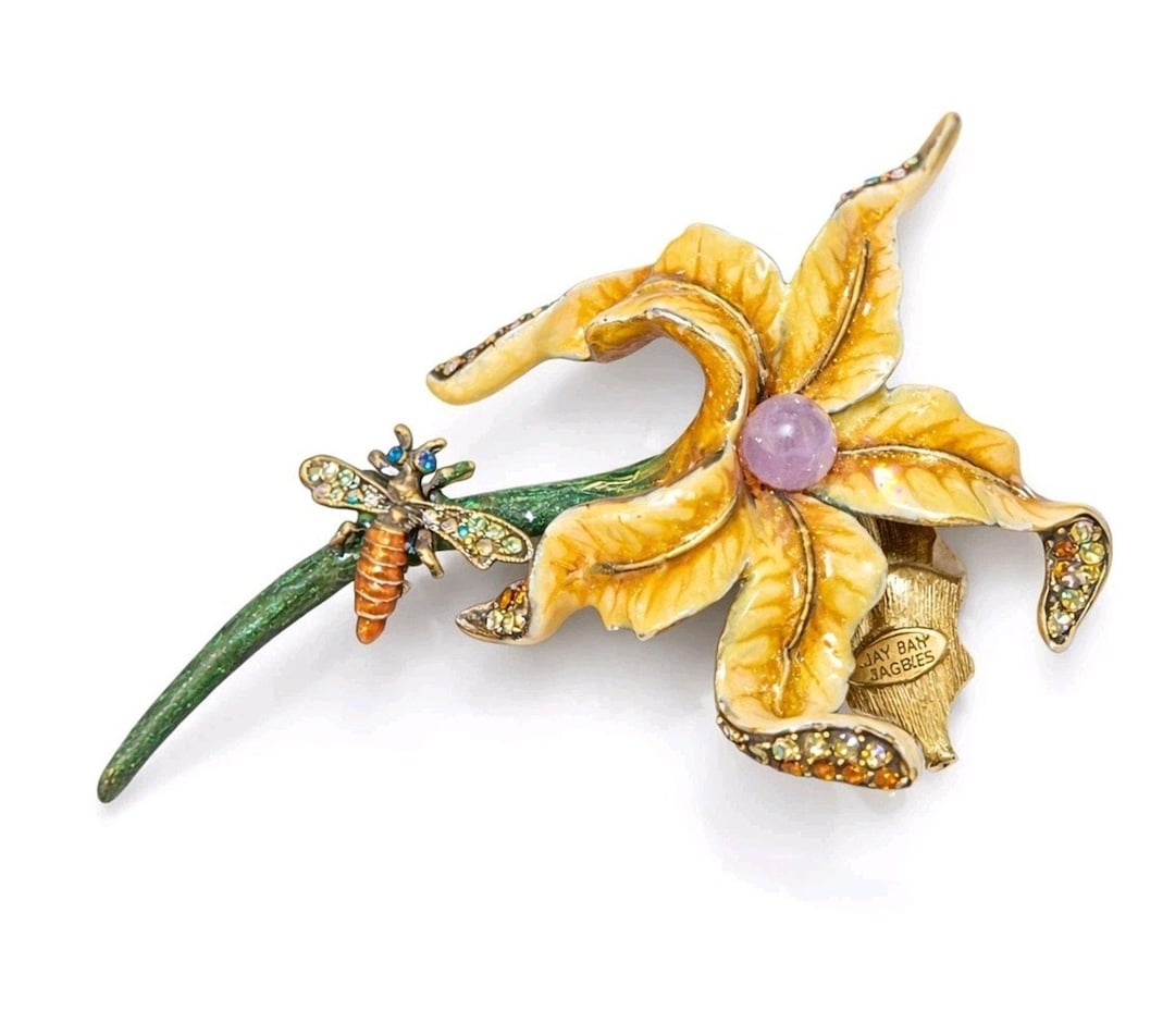 Jay Strongwater Eleanor Lily Bee Brooch Enamel Swarovski Crystal