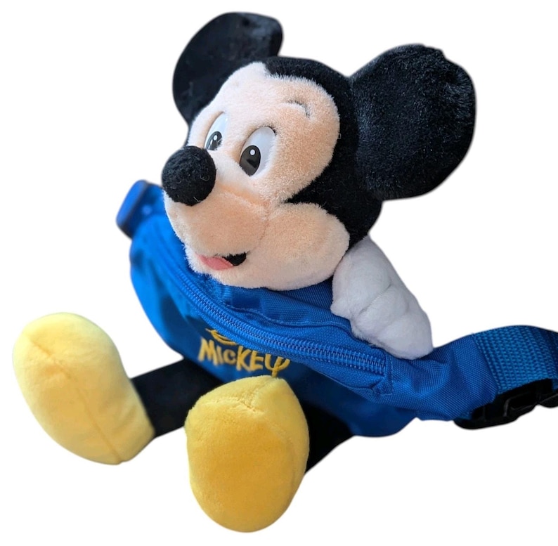 Vintage 90s Disney Mickey Mouse Plush Fanny Pack Waist Bag Blue Disneyland WDW image 1
