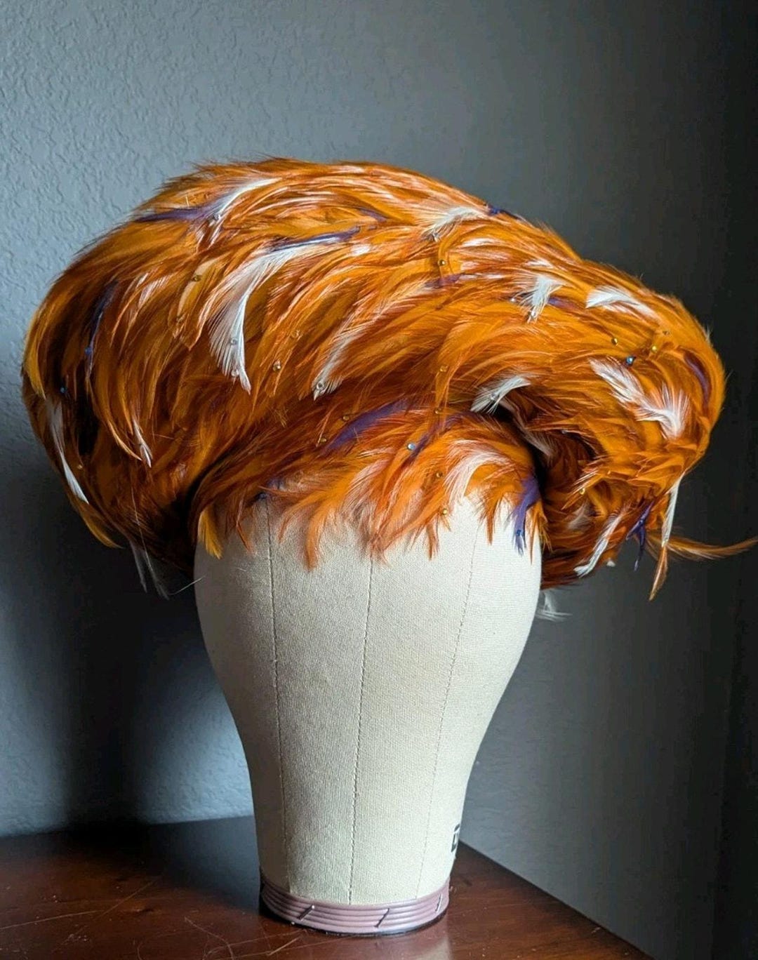 George Zamaul Couture Ladies Orange Felt Hat Feathers  display picture 2