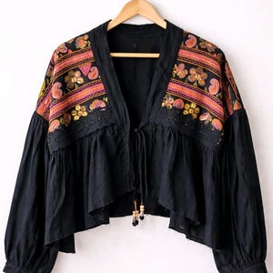 Free People Savannah Bed Jacket Boho Festival Embroidered Crop Cardigan M NWT image 1