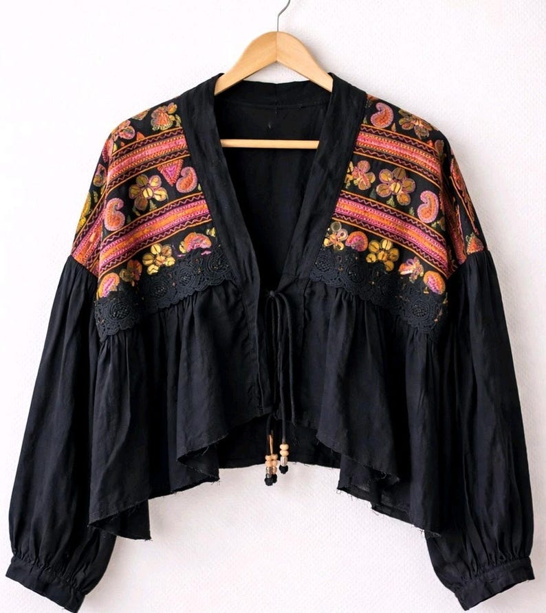 Free People Savannah Bed Jacket Boho Festival Embroidered Crop Cardigan M NWT image 1