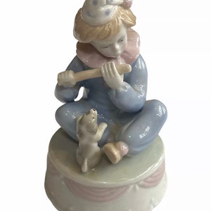 Paul Sebastian Meico Clown With Puppy Playing Flute Porcelain Music Box