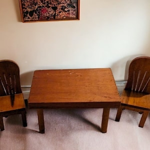 Antique Strombecker Dining Table Chair Set Dollhouse Wood Vintage Miniature