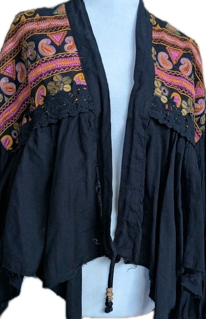 Free People Savannah Bed Jacket Boho Festival Embroidered Crop Cardigan M NWT image 14