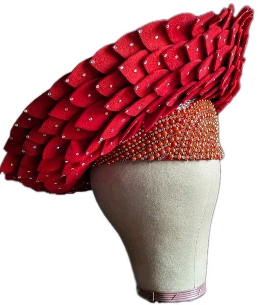 Red hat with rhinestones statement hat New Era Rhinestone Adjustable Fitted Hat | Plush Tingz main image 4