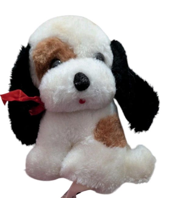 Russ Berrie Vintage Plush Dog Spotty Puppy Stuffed Animal 135 Tri