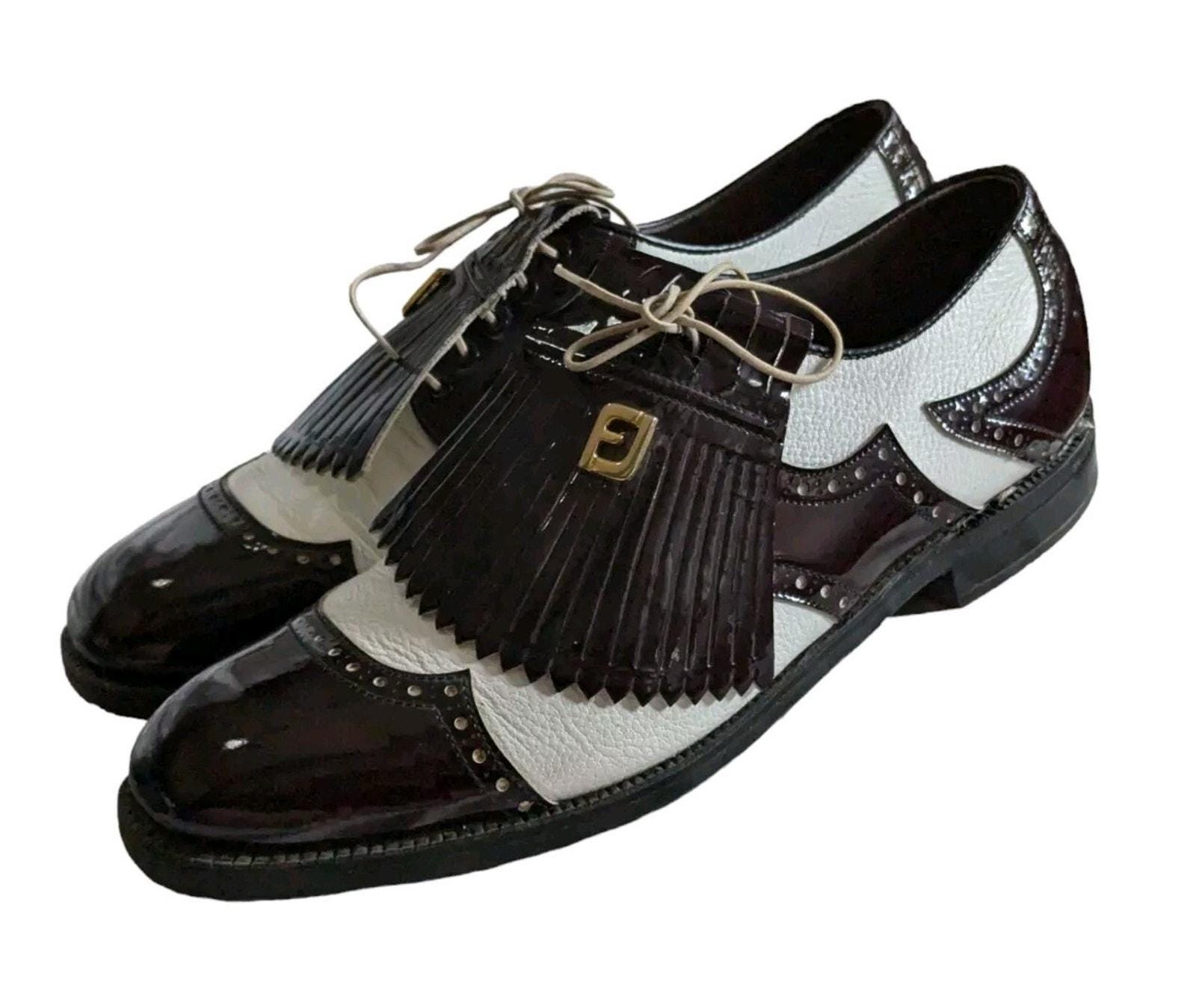 Vtg Footjoy Classics Patent Brogue Wingtip Kiltie Golf Shoes 