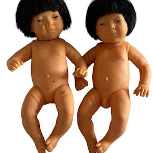 Vtg Furga Appena Nati 9&quot; Asian Girl Boy Baby Doll Set Infant Realistic Twins