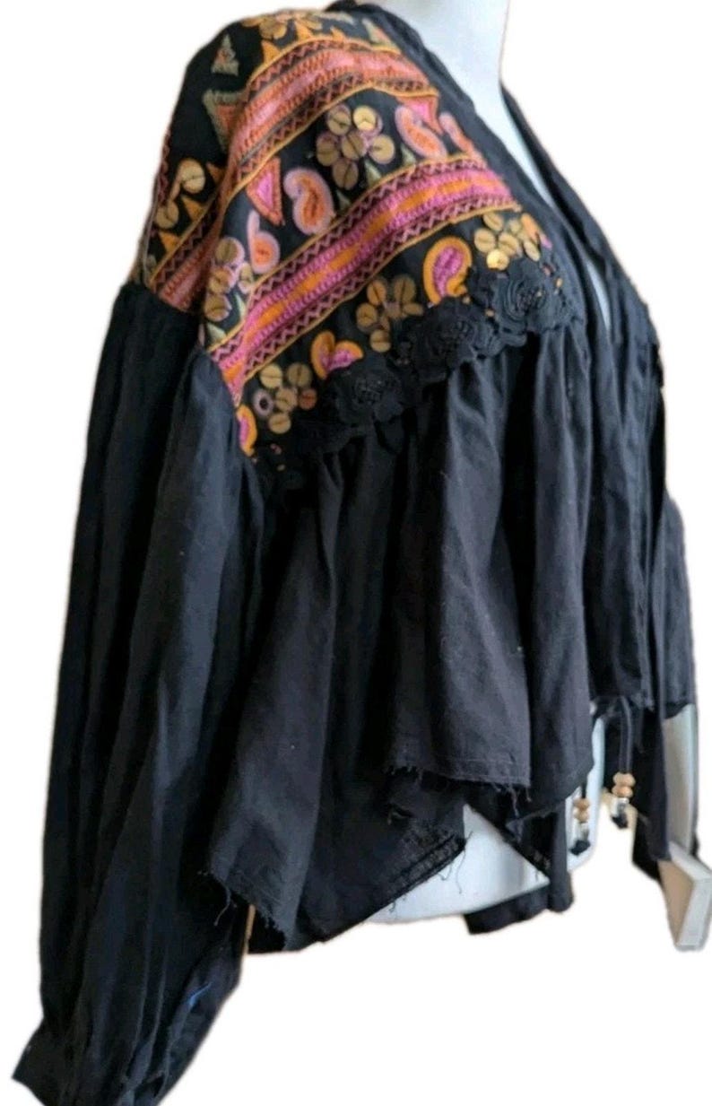 Free People Savannah Bed Jacket Boho Festival Embroidered Crop Cardigan M NWT image 7