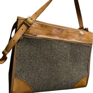 Vtg Hartmann Tweed Leather Carry On Shoulder Bag Briefcase Laptop Tan Travel