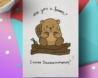 Perverted Cute Animal Valentines Greeting Cards Are you a Beaver Hip hop Animal Greeting Card curves romantic, love, relationship card