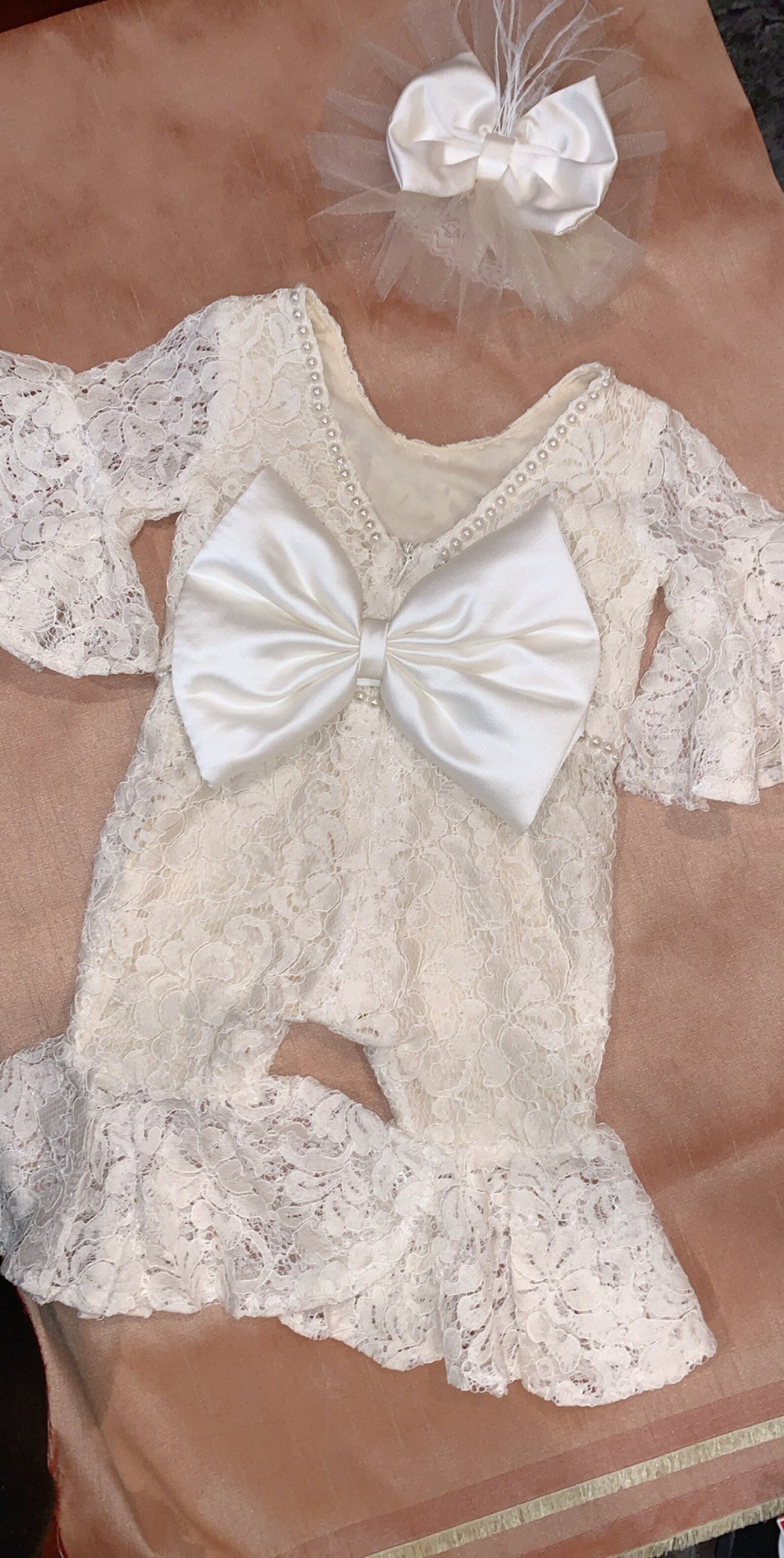Lace romper for girls baptism outfit for girls Etsy