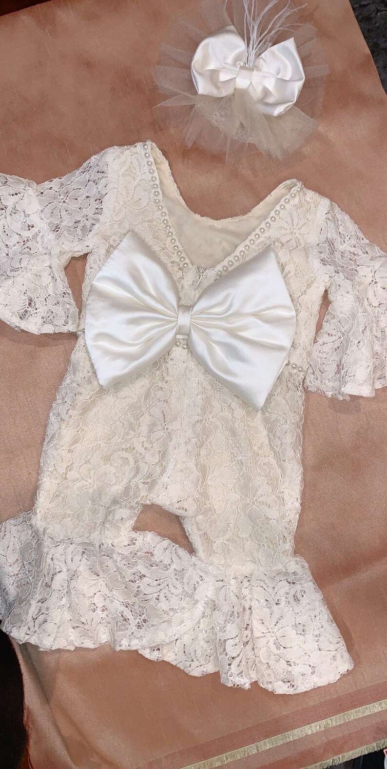 Lace romper for girls baptism outfit for girls Etsy