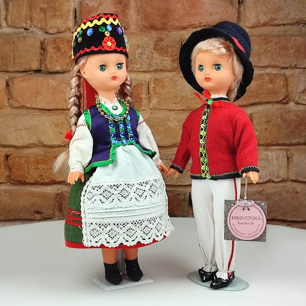Polnische Puppen in Kurpie Tracht, Souvenir Puppe, traditionelle polnische Tracht, Tracht, Vintage Puppen, Tracht