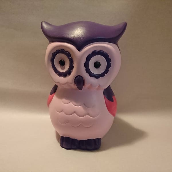 Cute Hand Painted Pink + Purple ceramic Owl Bank, piggy bank, child gift