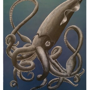 Giant squid - ocean animal- ocean creature acrylic fine print, wall art, living room print, bedroom art, gift