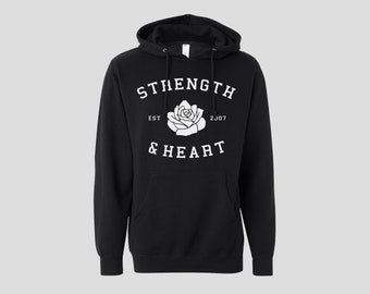 Strength & Heart - Black/White, Varsity Pullover Hoodie